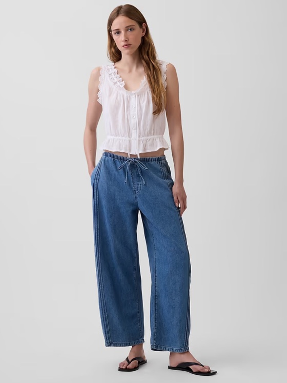 GAP Blue Denim Wide-Leg Cropped Jeans